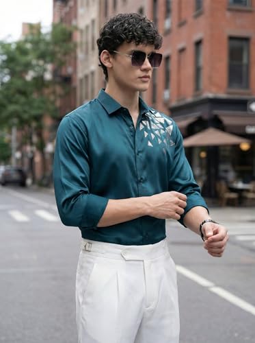 Image of IndoPrimo Men's Stylish Satin Shirt for Party, Formal, Daily and Casual Wear Full Sleeve Shirt for Mens - Trio