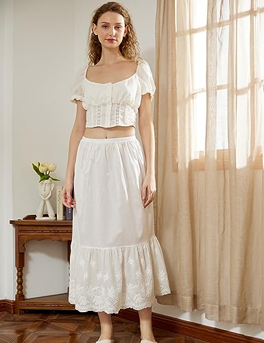 Image of BEAUTELICATE Half Slip Skirt Extender 100% Cotton Vintage Underskirt with Lace Embroidery