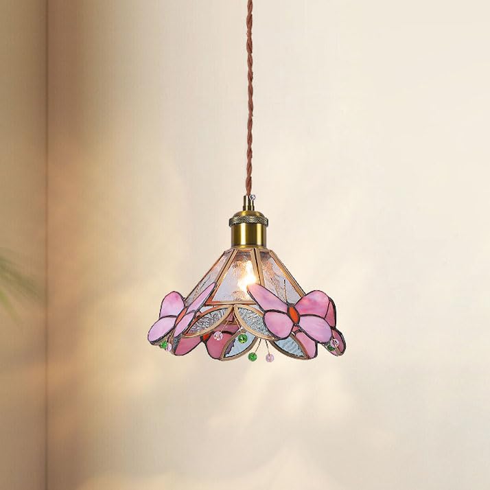 DLGLOLIN Suspension Luminaire Créative Papillon Déc Lustre en Verre Rétro Plafonnier E27 Abat-jour en Verre Lampe à Suspendue pour Salon Chambre à Coucher...