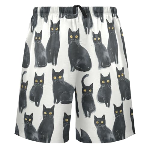 Men's Pajama Shorts Black Cat Animal Sleep Shorts for Men Pj Bottom Lounge Pants with Pockets2