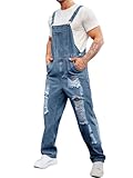 Runcati Men's Denim Bib Overalls Ripped Jeans Fashion Boot Cut Casual Slim Fit Adjustable Straps Jumpsuit