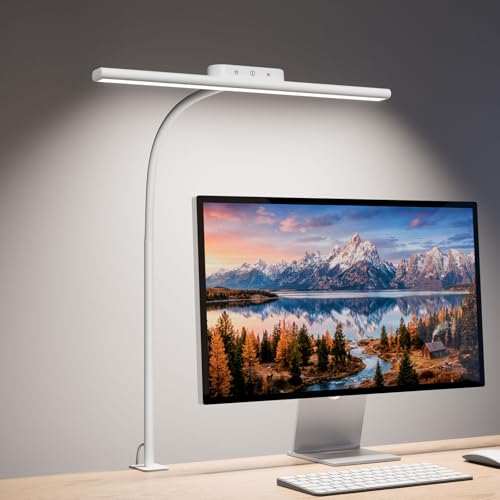 Lepro Lámpara de Escritorio Pinza, Flexible y Ajustable, Cuidado Ocular, Lámpara de Mesa LED 11W, Flexo LED 5 Modos de Color y 5 Niveles de Brillo, Ahorro Espacio, Amplia Área de Iluminación, Blanco