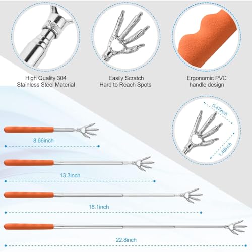 Image of 4 Pack Different Style Back Scratcher Metal Portable Telescoping Back scratchers, Extendable Back Massager Tool with Beautiful Box, Stocking Stuffers Gift for Men Women(Orange)
