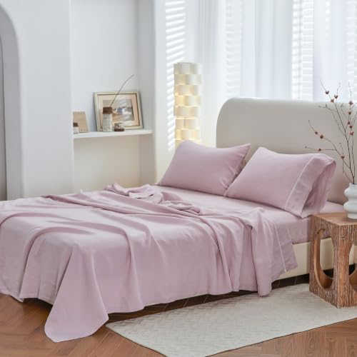 Parure de lit rose en lin délavé 4 pcs pour chambre romantique - 2