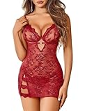 Avidlove Womens Lingerie Sexy Lace Babydoll Push Up Mesh Chemise Sexy Nightgown Valentines Lingeries Wine Red L