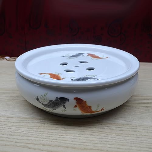 Image of Porcelain Tea Tray, Double-Layer Ceramic Tray Round for Tea Coffee Serving Table (Fish)