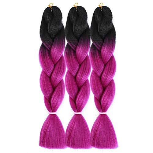 Ombre Jumbo Braiding Hair Black/Rose Red Braids Hair 2 Tone Jumbo Braid Hair Extensions For Twist Braiding,3pcs Jumbo Box Braiding Hair 24"…