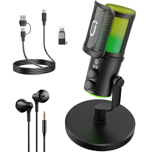 Tisco USB Condenser Microphone, Gaming Microphone with RGB Light, Noise Cancelling & Quick Mute– for PC/Mac/PS5/PS4/Mobile – Plug & Play for Streaming/Podcast/Voice Chat/ASMR– Includes Wired Earphone Tisco USB Condenser Microphone, Gaming Microphone with RGB Light, Noise Cancelling & Quick Mute– for PC/Mac/PS5/PS4/Mobile – Plug & Play for Streaming/Podcast/Voice Chat/ASMR– Includes Wired Earphone