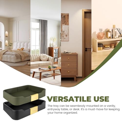 Plateau de valet en cuir luxe noir pour montre et clés de commode - 6