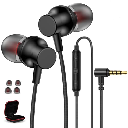 3.5mm Headphone Wired Earbuds for Chromebook Laptop,Noise Isolating Earphone with Microphone for iPhone 6 5S/iPad/Samsung A25 A15,1.8M Long Cord Plug in EarBud for Kindle Fire Tablet School Kids,Black