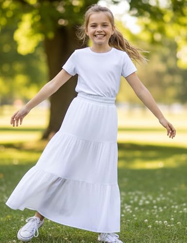 Image of Maxi Skorts Skirt for Girls Button Front High Waisted Long Skirt with Belt Ruffled Skirts with Pocket 3-12Years