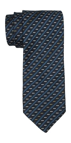 Italo Ferretti Men’s Satin Navy Geometric Striped Silk Tie – 3 1/4" Width, Made in Italy