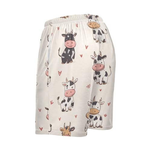 Cartoon Cows Love Pajama Bottom Shorts for Men Soft Casual Sleep Lounge Shorts with Pockets S-XXL3