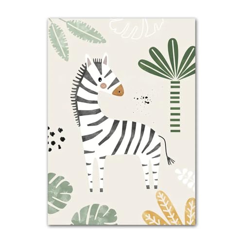 Miniatura 7 de Youihom 3 Cuadros Animales Selva 30x40 Porter Nombre Personalizado Bebe Verde Boho Infntiles De Animales Jirafa Zebra Poster Lienzo Sin Marco