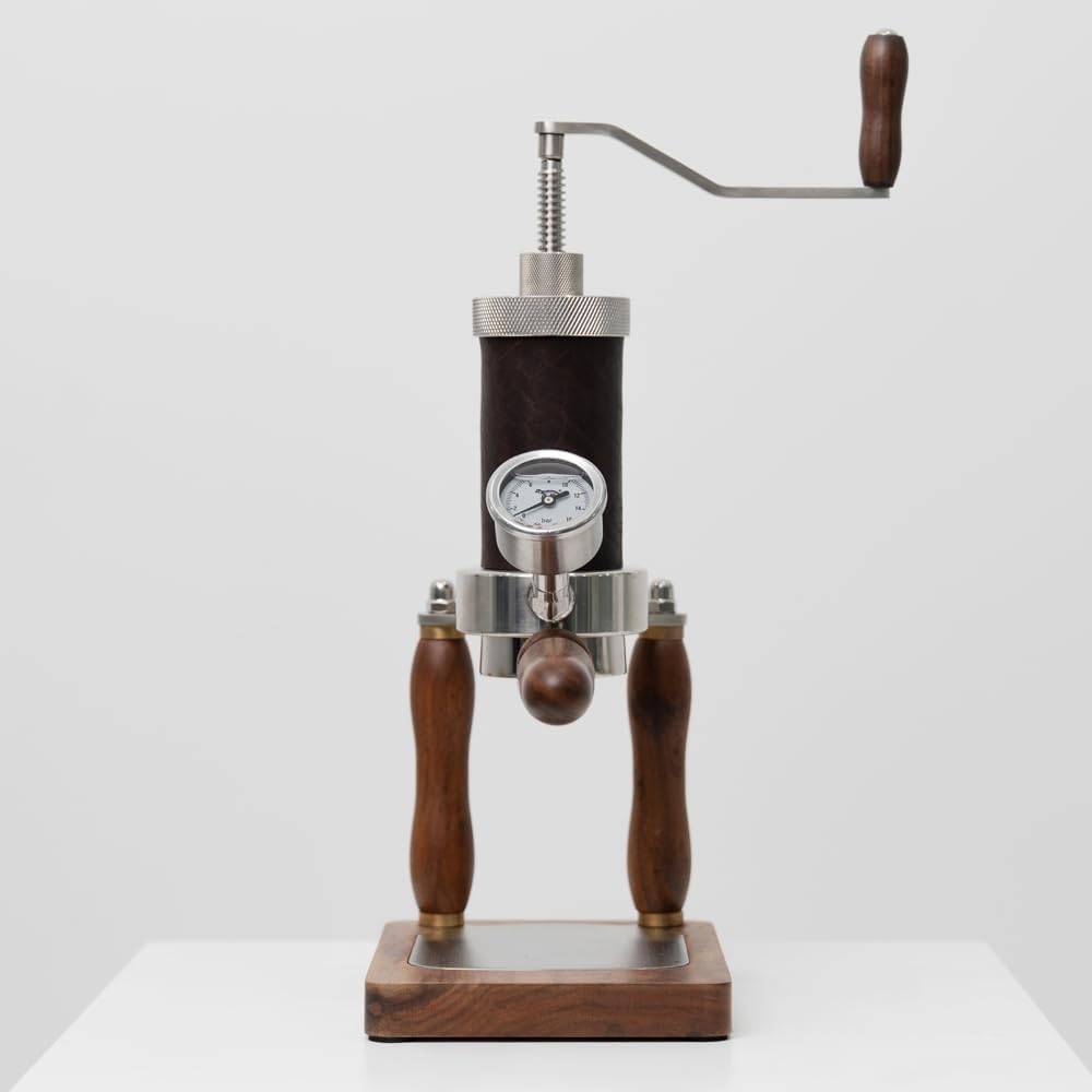 AWS - Manual Rotary Espresso Maker, 51mm Stainless Steel & Wood Hand-Press Coffee Machine with Pressure Gauge