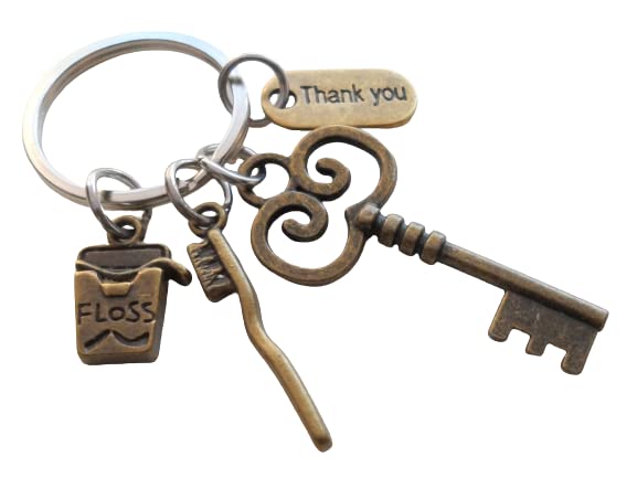 JewelryEveryday Dental Assistant Dental Office Staff Orthodontics Employee Thank You Keychain Bronze Toothbrush Floss Key Charm Keychain