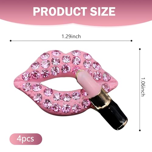 Image of 4 PCS Car Vent Accessories, Bling Lip Air Vent Clips, Car Interior Decor Charm, Cute Car Accessories for Women (Pink)