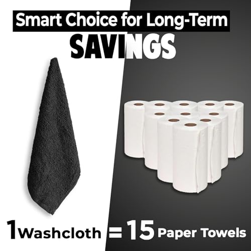 Image of DAN RIVER 24 Pack Wash Cloths for Showering [12x12] - 100% Cotton Washcloths Premium Quality Flannel Face Cloths for Bathroom, Highly Absorbent and Soft Feel Wash Clothes, Black