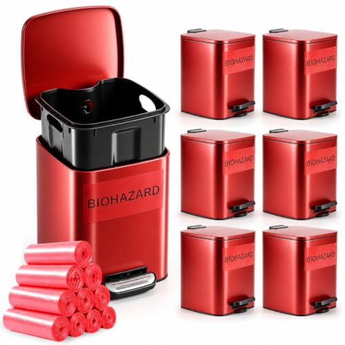 Geiserailie 6 Set 1.6 Gallon Metal Biohazard Trash Can, Foot-Operated Lid