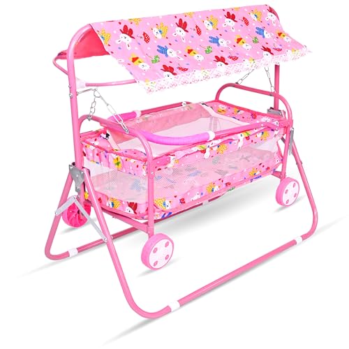 Image of AVANI METROBUZZ Small Baby Cradle with Wheels and Canopy, Foldable Design, Cortoon Pattern, for 0-6 Months Baby Boys and Girls