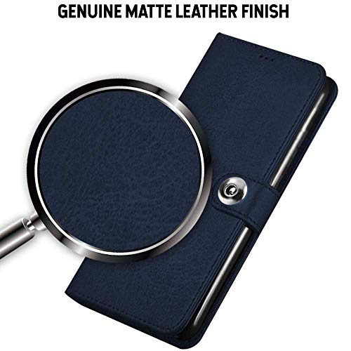 Image of Pikkme Flip Cover Leather Finish | Inside TPU with Card Pockets | Wallet Stand and Shock Proof | Complete Protection Button Flip Case for Redmi Note 9 Pro /Note 9 Pro Max (Blue)