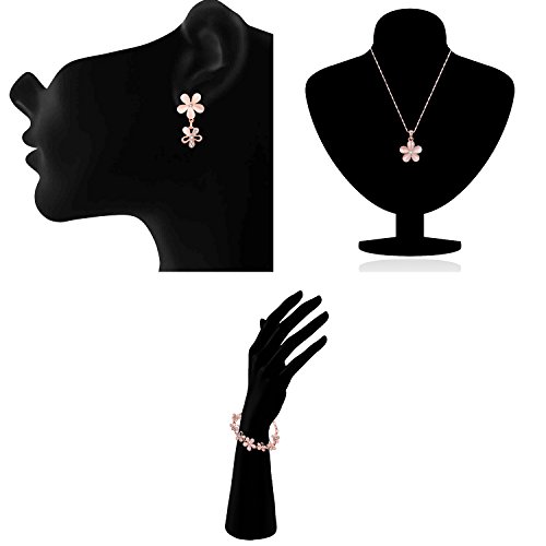 Image of Om Jewells Girls /Women's Alloy and Cat's Eye Necklace Pendant, Earrings and Bracelet Set (Gold, Pink)