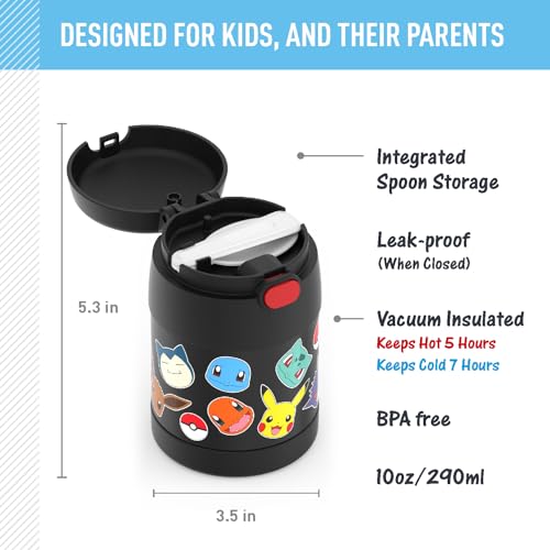 Image of THERMOS FUNTAINER 10 Ounce Stainless Steel Vacuum Insulated Kids Food Jar with Spoon, POKEMON (Pack of 6)
