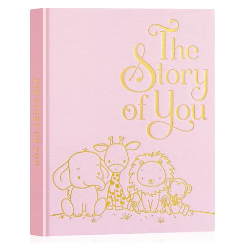 Lanpn Álbum Fotos Bebé Primer 5 Año para Niño Niña, The Story of Your Baby Memory Book, Libro Recuerdos Bebe, Baby's Journal Diario Recién Nacido Regalo (154 Páginas, Inglés, Rosa)