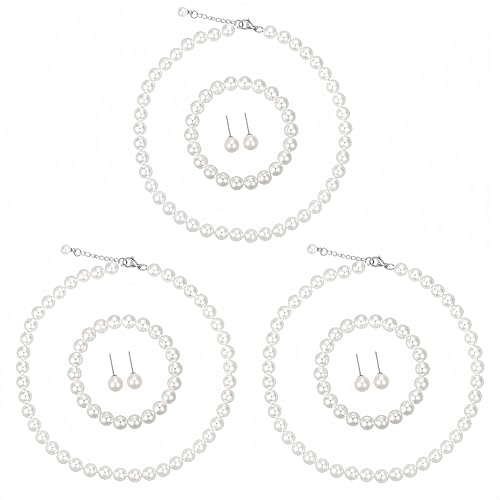 8mm 3/9 Pcs Glass pearl Necklace Jewelry Necklace Jewelry Set for Women