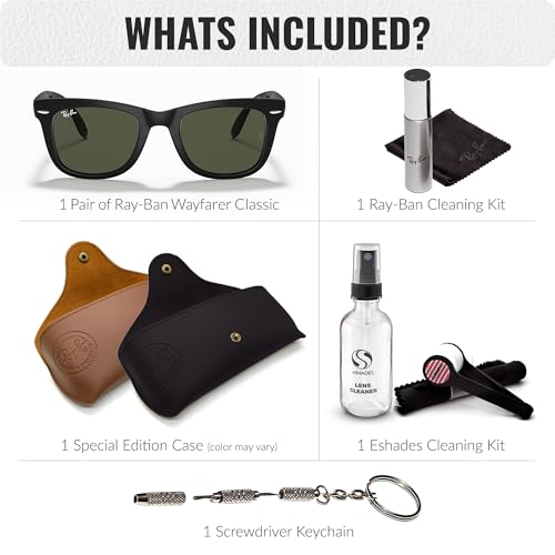 Image of Ray-Ban RB4105 WAYFARER FOLDING CLASSIC Square Shape Sunglasses for Men with Official Eyewear Kit