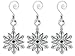 Snowflake Ornaments - Set of 3 Silver Metal and Jeweled Snow Flakes - Decorative Scroll Christmas Hooks Attached