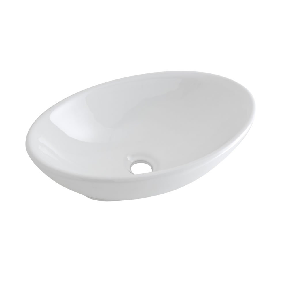Milano White Altham Ceramic Oval Countertop Bathroom Basin Sink - 520Mm X 320Mm