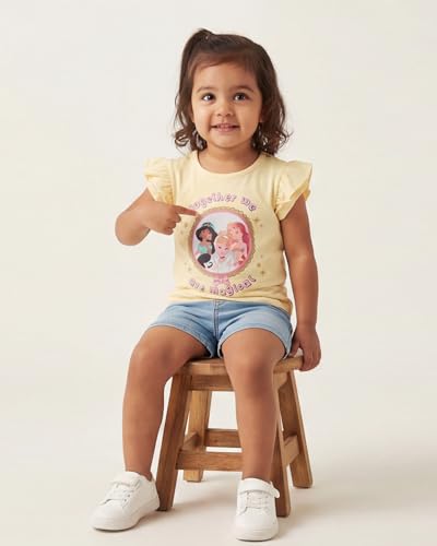 Image of Disney Princess Shirts for Girls Ruffle Sleeve T-Shirt with Interactive Lenticular Patch Gift for Toddler