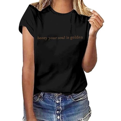 Mujer Moda Verano Casual Lindo Impreso Copa de Vino Color Top Manga Corta Camiseta Viscosa Camisa Mujer, Negro , L