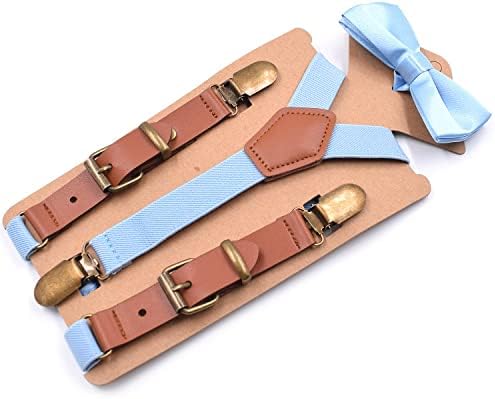 childrens suspenders and bow tie sets Tuxedo Braces with Leather and Bronze Clips Adjustable Suspender for Boys Girls Kids