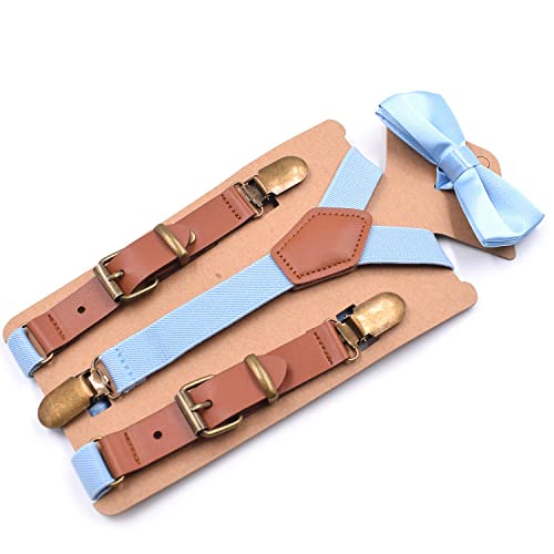 Childrens Suspenders And Bow Tie Sets Tuxedo Braces With Leather And Bronze Clips Adjustable Suspender For Boys Girls Kids #TOP3