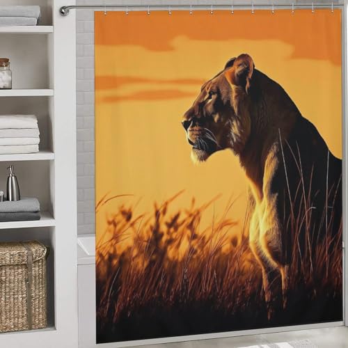 Rideau de douche lion en tissu lavable pour baignoire d'hôtel