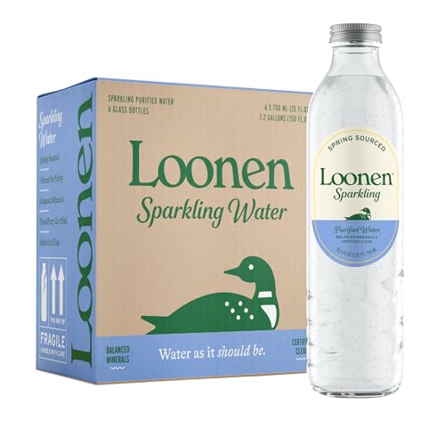 Loonen Spring Sourced Sparkling Water, Glass Bottled High Carbonation, Minerals, Magnesium, Potassium, Calcium, Sodium, NSF Certified, American Made, Pack of 6, 750mL
