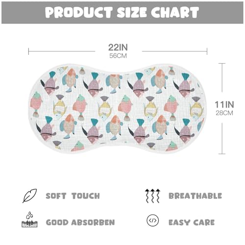 Colorful Fish Baby Burp Cloths for Boys and Girls, Soft Muslin Spit Up Towels, 22"x11" Newborn Essentials for Feeding and Drooling, 4 Pack4