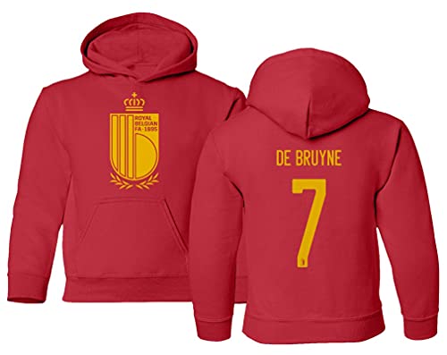 European Soccer 2022 Belgium #7 Kevin DE BRUYNE Jersey Style Boys Girls Youth Hooded Sweatshirt (Red, Youth - Large)