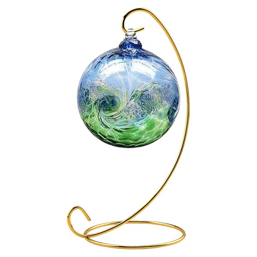 Abom 9in Single Ornament Display Stand, Air Plant Holder, Terrariums Hanger, Shiny Gold Iron Hanging Hook for Christmas Halloween Decoration, Glass Crystal Witch Ball, Home Wedding, Party Decor(1pcs)