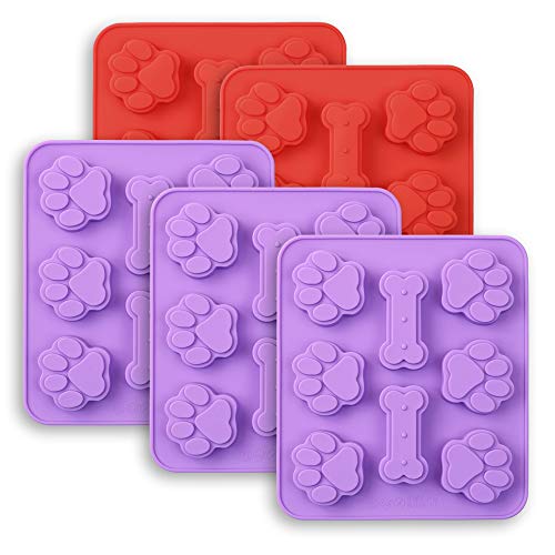 Cozihom Dog Paw & Bone Shaped 2 in 1 Silicone Baking Molds, 8 Cavity, Food Grade, for Chocolate, Candy, Cake, Pudding, Jelly, Dog Treats. 5 Pcs