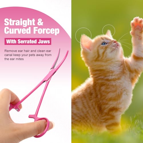 Image of BBTO Hemostat Curved and Straight Hemostat Forceps Piercing Pliers Forceps, Stainless Steel Straight and Curved Pliers, Fishing Tweezer(Pink,2 Pcs)