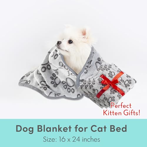 1 Pack 3 Premium Soft Dog Blankets for Small Dogs Gifts, Calming Puppy Blanket Throw for Cat Kitten Puppy Essentials, 24 * 16 Inches, Grey