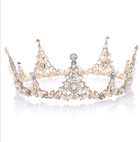 クラウン ティアラ 髪飾り レディス お歳暮 ウェディング 結婚式 ブライダル Golden ページェント 花嫁 おしゃれ 誕生日プリインストールクイーンバロック様式のブライダルヘアアクセサリーラウンドフルサークルクラウンクラウンヘッドドレス ラインストーン
