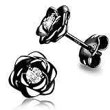 Black Gold Plated Sterling Silver Rose Flower Earring Studs, Hypoallergenic & Nickel Free Earrings for Women(9mm)