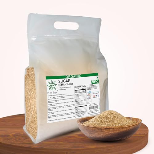 Image of Pure Tree Certified Organic Sugar | 5 Kg / 5000 g | Sulphurless Cheeni, Shakkar | Gluten-Free Chini Processed From Sugarcane