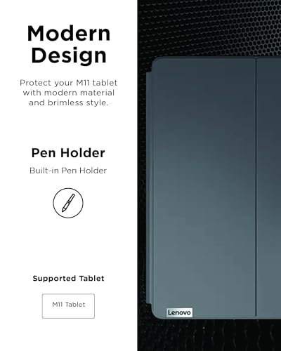 Image of Lenovo Folio Case for Tab M11 - Tablet Protector with Built in Pen Holder, Security Band & Convertible Stand - Luna Grey