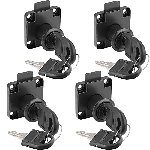 Litensh Cerradura de leva con llave igual, cerradura de seguridad para armario,Cerradura para muebles, gabinete, buzón, cajón, hogar, oficina (Negro, Paquete de 4)