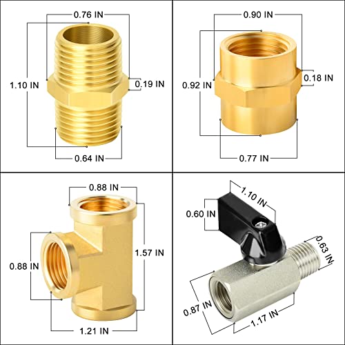 Image of GASHER 8PCS 3 /8 Inch NPT Brass Pipe Fitting, Ball Valve, Barstock Tee Brass Pipe Fitting, Hex Nipple, Hex Coupling and Air Hose Fitings